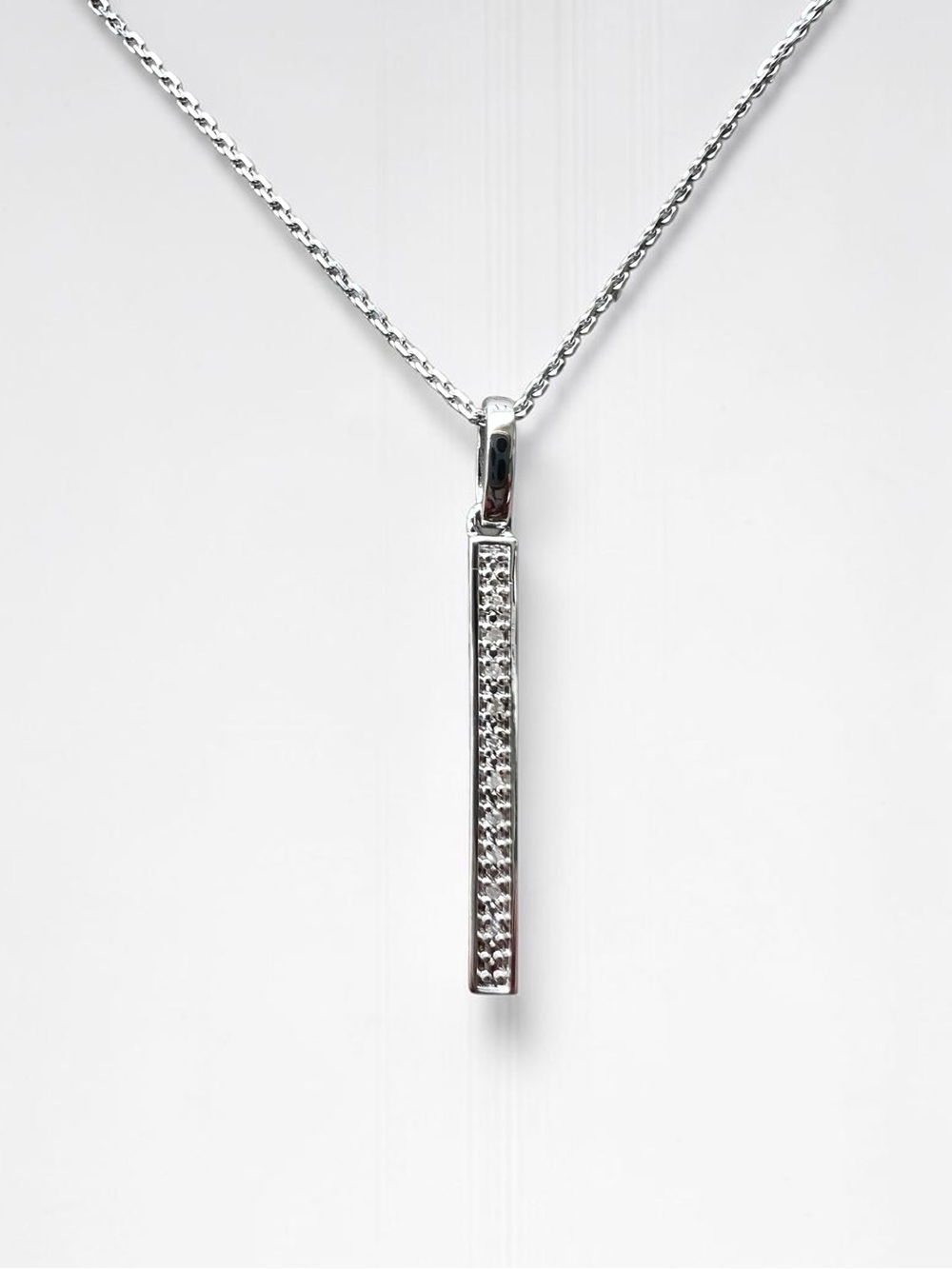 Sterling Silver Natural Diamond Vertical Bar Pendant Necklace